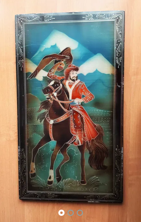 Soviet engraving "Hunting with Golden Eagle" from Nur-Sultan (Akmolink, Tselinograd, Astana) in Kaz